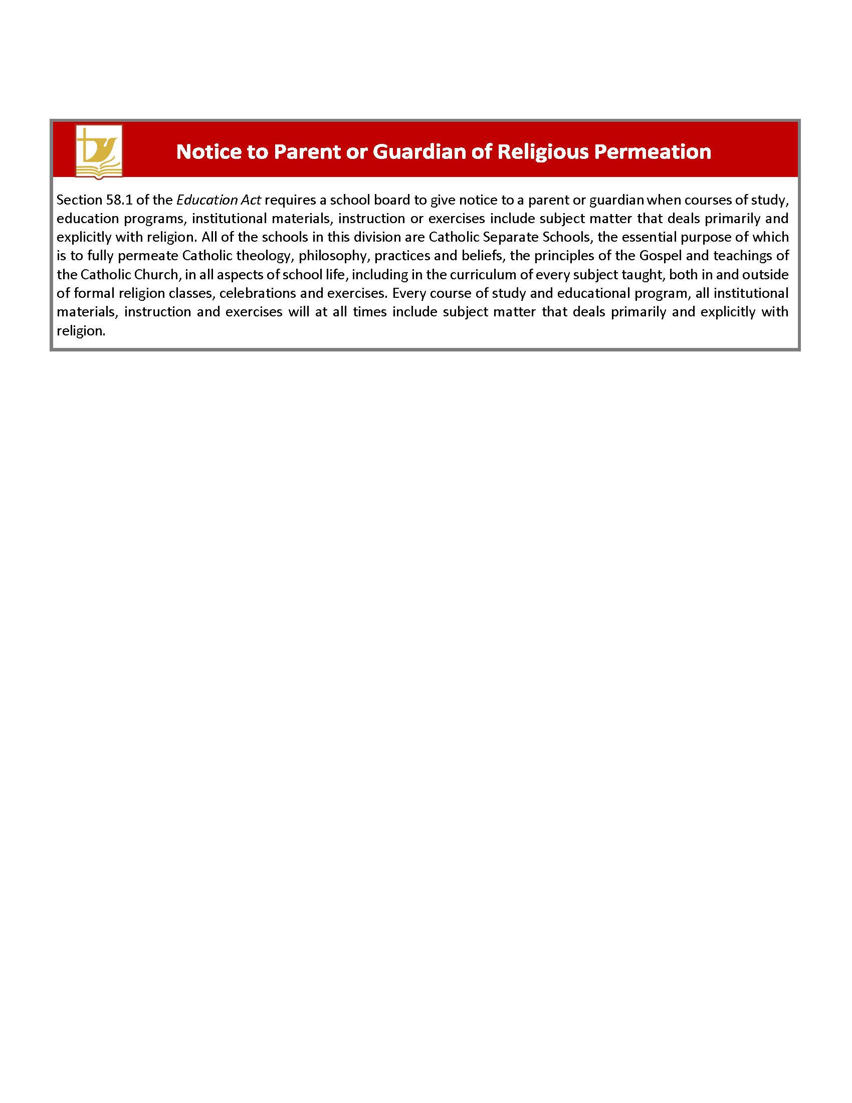 September Newsletter Notices Notice of Religious Permeation 2025