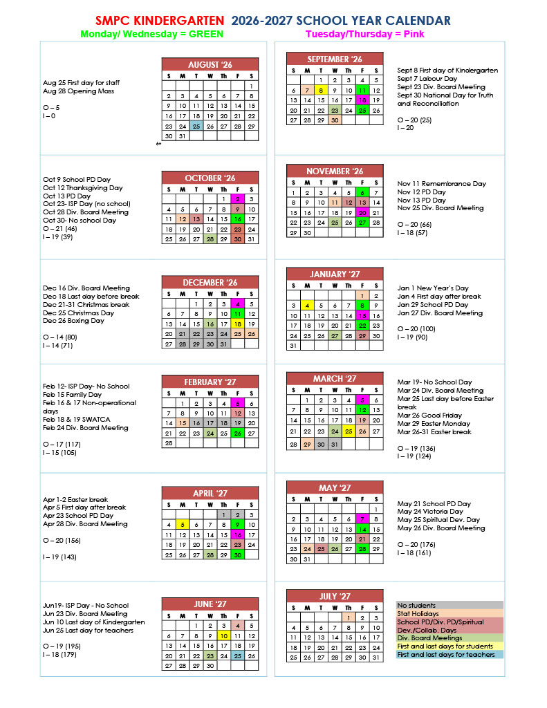 Kindergarten Claendar 26 27